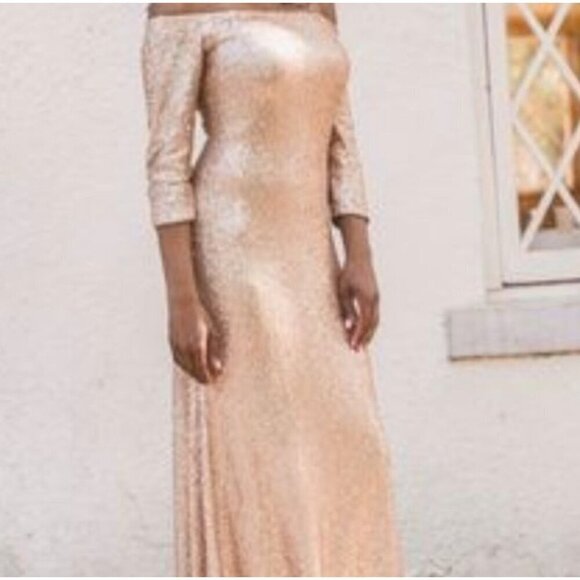 Revelry Off the Shoulder Ember Red Sequin Maxi Dress Gown Size 18 - Picture 8 of 9